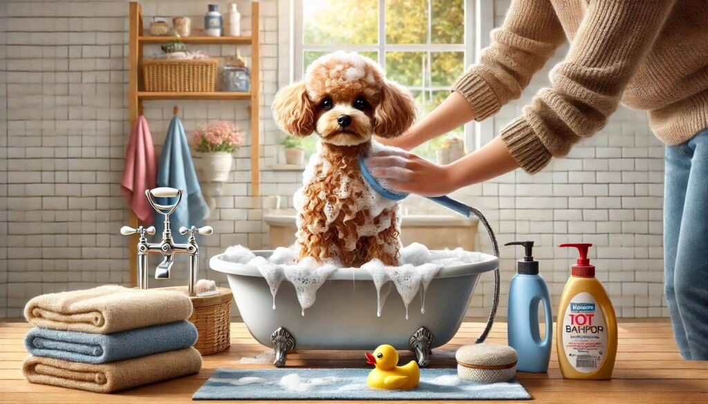 シャンプーする犬