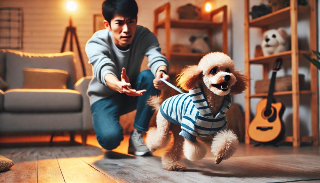 服を着るのが嫌で逃げてしまう犬