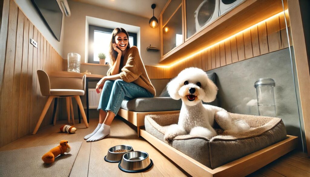 飼い主と一緒にペットホテルに来た犬